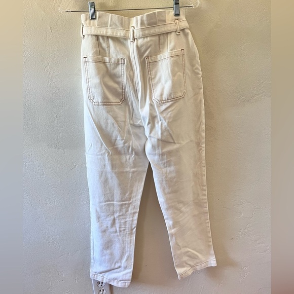 Bohme White Denim Paperbag Pants Tie Waist High Rise NWT - Picture 2 of 5